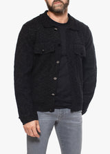 KNIT TRUCKER JACKET - BLACK