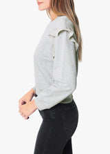 CHIFFON FRILL BISHOP SLEEVE SWEATSHIRT - SATELLITE