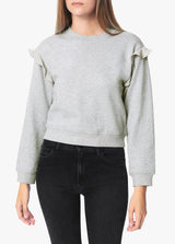 CHIFFON FRILL BISHOP SLEEVE SWEATSHIRT - SATELLITE