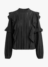 BREE FRILL & LACE PEASANT L/S SHIRT - BLACK