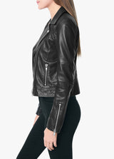 DYLAN LEATHER ZIP MOTO JACKET - BLACK