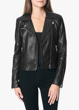 DYLAN LEATHER ZIP MOTO JACKET - BLACK