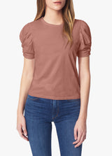 SOLID TWISTED SLEEVE TEE - LIPSTICK