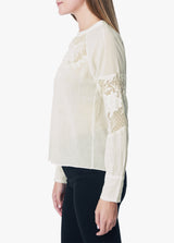 MARJORIE LATERN SLV / LACE PANEL BLOUSE - MILK