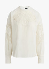 MARJORIE LATERN SLV / LACE PANEL BLOUSE - MILK