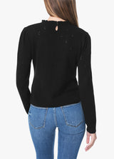 JOSEPHINE POINTELLE PUFF SLEEVE SWEATER - BLACK