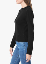 JOSEPHINE POINTELLE PUFF SLEEVE SWEATER - BLACK