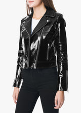 DYLAN PATENT LEATHER ZIP MOTO JACKET - BLACK