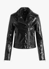 DYLAN PATENT LEATHER ZIP MOTO JACKET - BLACK