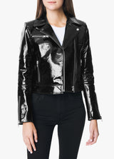 DYLAN PATENT LEATHER ZIP MOTO JACKET - BLACK