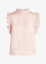 SHIRRED SLEEVE SHELL - PALE ROSE