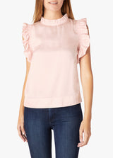 SHIRRED SLEEVE SHELL - PALE ROSE