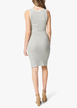 RASHEEDA DRESS - GREY WHITE STRIPE